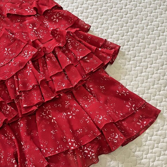 NWT The Kooples Moon Flower Red Floral Ruffle Mini Dress Size 2 - Picture 7 of 12